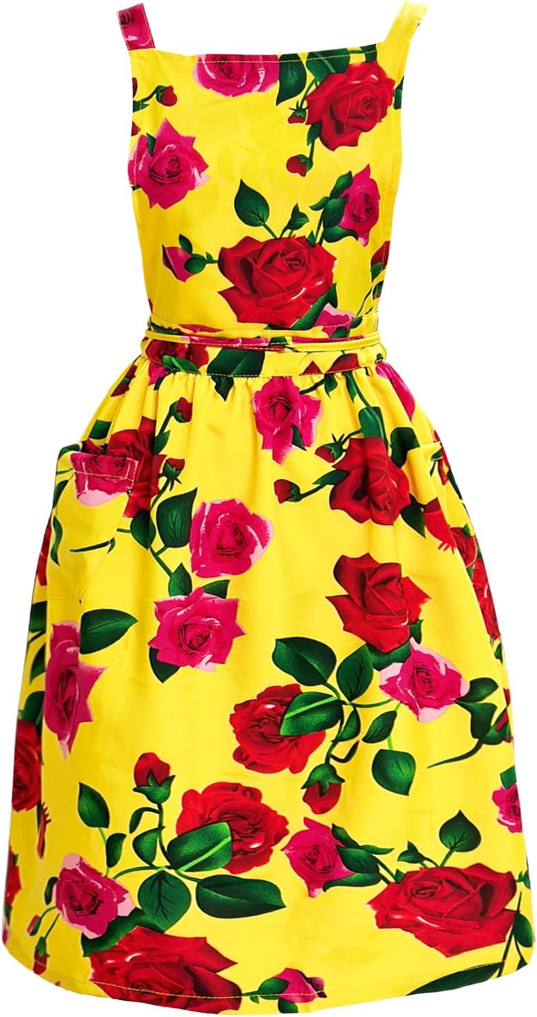 Cityelf Vintage Pinafore Floral Apron Dress with Headscarf Set Adjustable Cross Back with Pocket for Kitchen Baking Gardening - Image 1